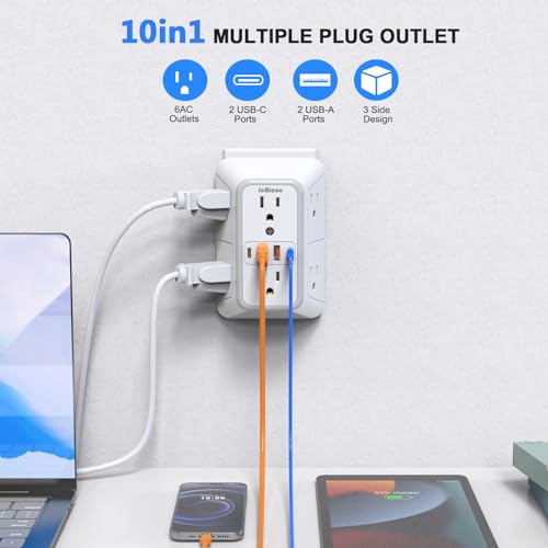 JcBlaon Outlet Extender Surge Protector - 6 Outlets + 4 USB - Image 2