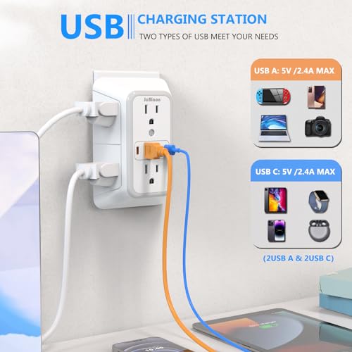 JcBlaon Outlet Extender Surge Protector - 6 Outlets + 4 USB - Image 3