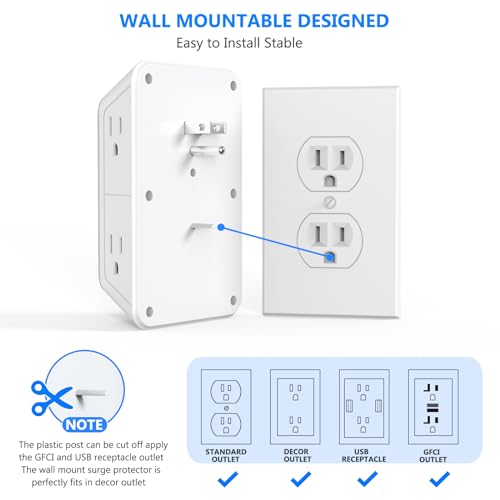JcBlaon Outlet Extender Surge Protector - 6 Outlets + 4 USB - Image 5