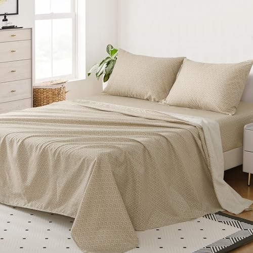 UTJZIB Full Bed Sheets Set - 4 Piece Microfiber, Checkered Khaki - Image 2