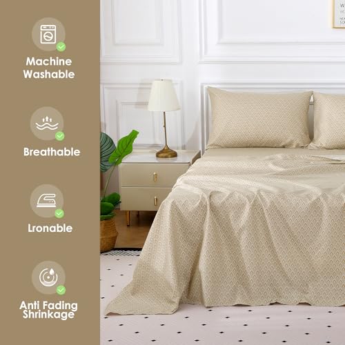 UTJZIB Full Bed Sheets Set - 4 Piece Microfiber, Checkered Khaki - Image 3
