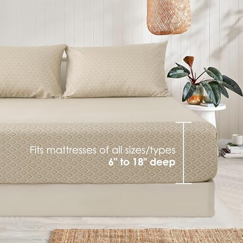 UTJZIB Full Bed Sheets Set - 4 Piece Microfiber, Checkered Khaki - Image 4