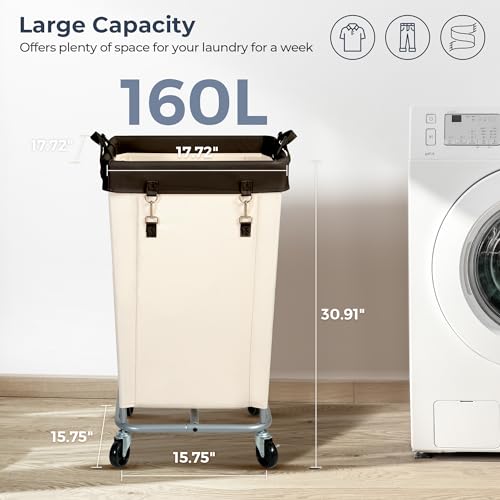 STO STO 160L Rolling Laundry Hamper with Wheels, Beige - Image 4