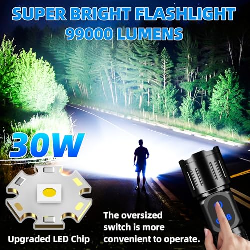 Rechargeable LED Flashlight, Super Bright 99000 High Lumens Flash Light, 9 Modes Zoomable Flashlight with LCD Display, Waterproof Tactical Flashlights for Camping, Home Emergency - Image 2