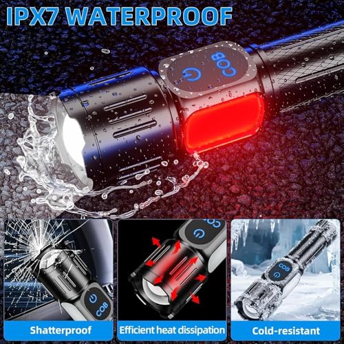 Rechargeable LED Flashlight, Super Bright 99000 High Lumens Flash Light, 9 Modes Zoomable Flashlight with LCD Display, Waterproof Tactical Flashlights for Camping, Home Emergency - Image 7