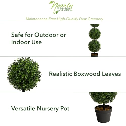 52% Off Nearly Natural Artificial Boxwood Topiary Tree - Image 3