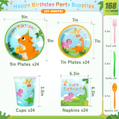 Dinosaur Party Supplies for 24 Guests - 168-Piece Set - Image 2