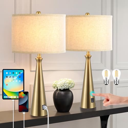 Set of 2 Gold Bedside Lamps with Code DKS5LNN3 - Image 1