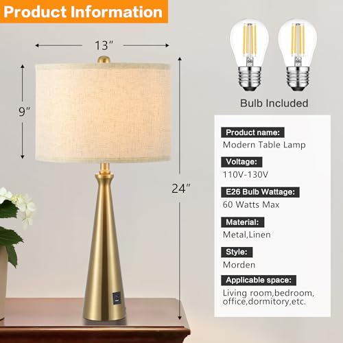 Set of 2 Gold Bedside Lamps with Code DKS5LNN3 - Image 2
