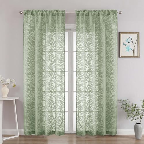 50% Off Sage Green Sheer Curtains 90 Inches Long