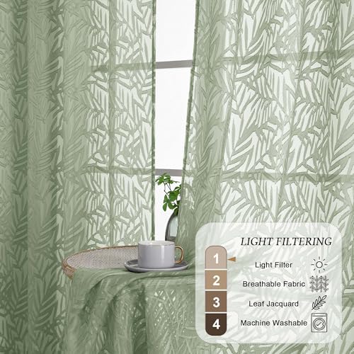50% Off Sage Green Sheer Curtains 90 Inches Long - Image 5