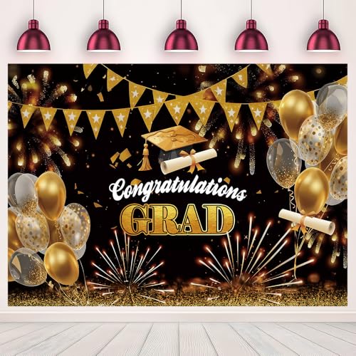 58% Off Gold Black Graduation Photo Backdrop 7x5ft - Image 1