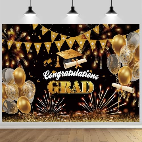 58% Off Gold Black Graduation Photo Backdrop 7x5ft - Image 2