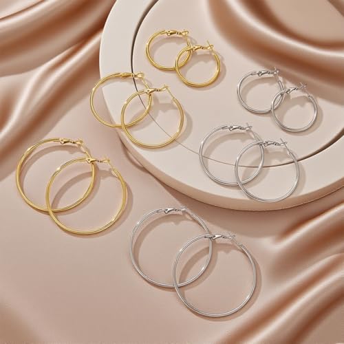 50% Off Gold Silver Hoop Earrings Set for Women - Image 7