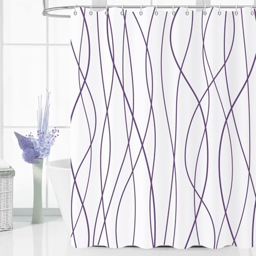 50% Off Purple & White Striped Shower Curtain Set - Image 1