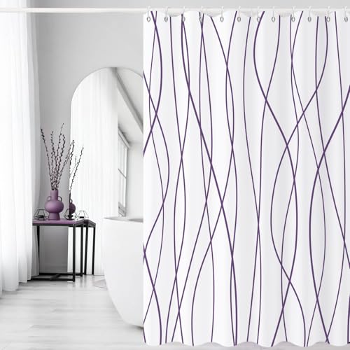 50% Off Purple & White Striped Shower Curtain Set - Image 2