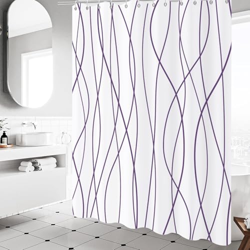 50% Off Purple & White Striped Shower Curtain Set - Image 3