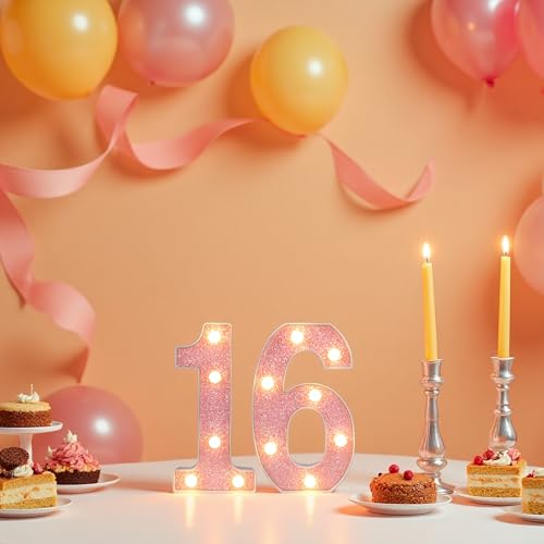 50% Off Pink Glitter 16 LED Light Up Numbers for Sweet 16 - Image 2