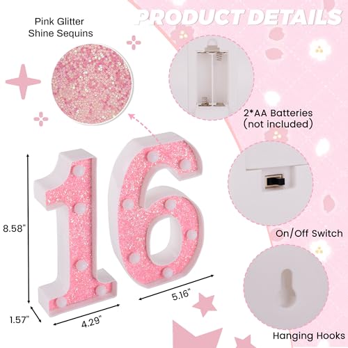 50% Off Pink Glitter 16 LED Light Up Numbers for Sweet 16 - Image 3
