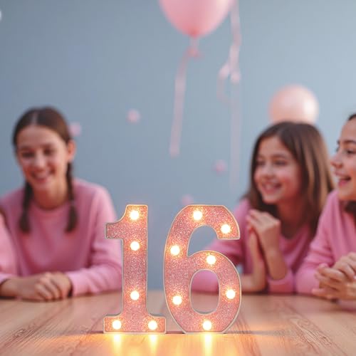 50% Off Pink Glitter 16 LED Light Up Numbers for Sweet 16 - Image 4
