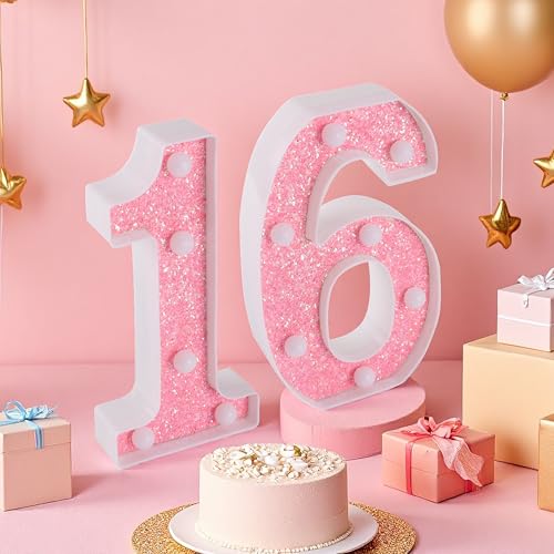 50% Off Pink Glitter 16 LED Light Up Numbers for Sweet 16 - Image 7