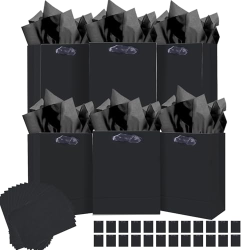 52% Off qiqee 24pcs Black Gift Bags with Tissue Paper - Image 1
