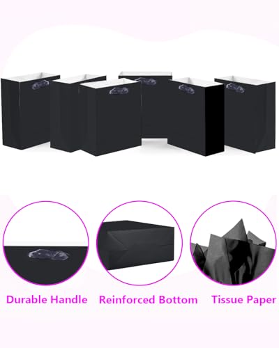 52% Off qiqee 24pcs Black Gift Bags with Tissue Paper - Image 3