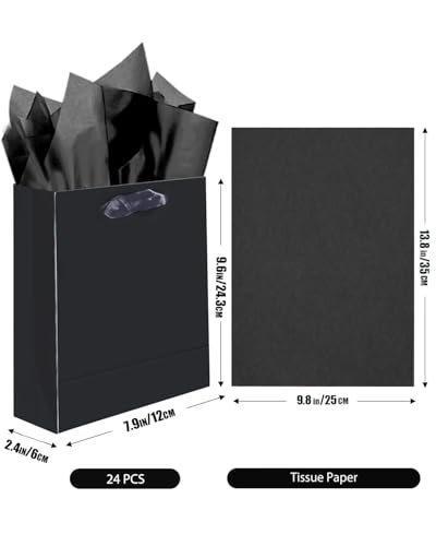 52% Off qiqee 24pcs Black Gift Bags with Tissue Paper - Image 5