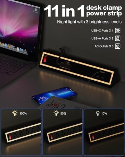 40W Fast Charging Desk Clamp Power Strip with Nightlight - Image 2
