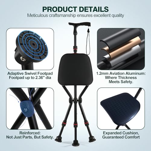 Heavy-Duty Walking Cane Chair with Seat Holds 400 lbs - Image 3