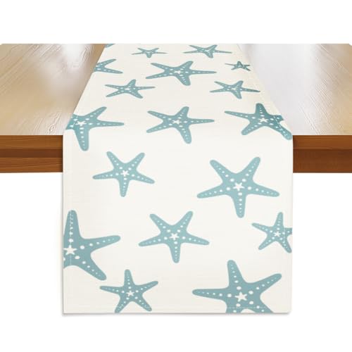 Blue Starfish Table Runner 13x72 Inch - Nautical Beach Decor - Image 1