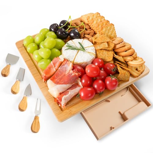 Bamboo Charcuterie Board Set with Drawer - Great Gift - Image 1