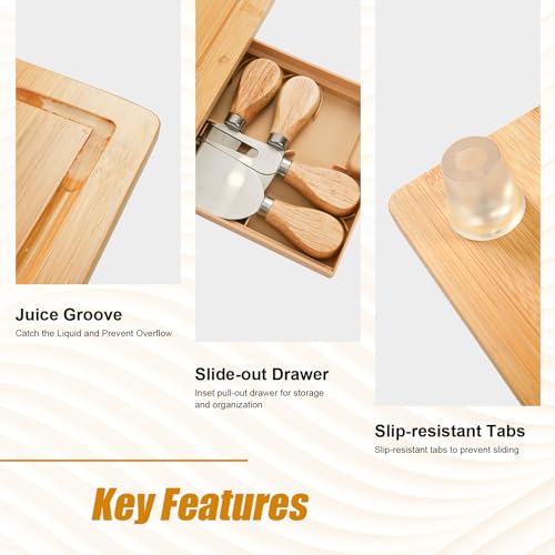 Bamboo Charcuterie Board Set with Drawer - Great Gift - Image 4