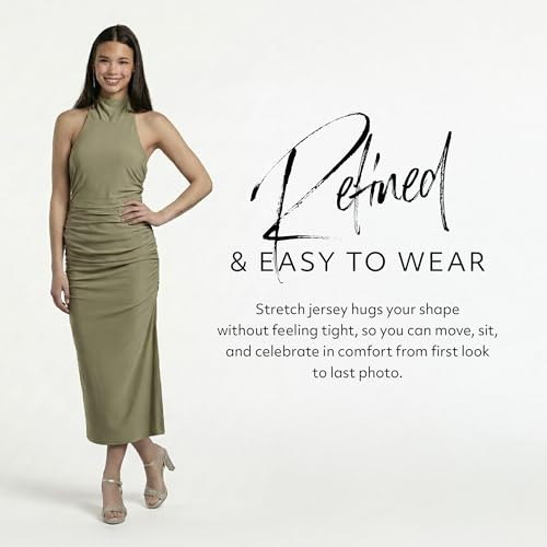 Elegant David's Bridal Jersey Sheath Dress in Eucalyptus - Image 4