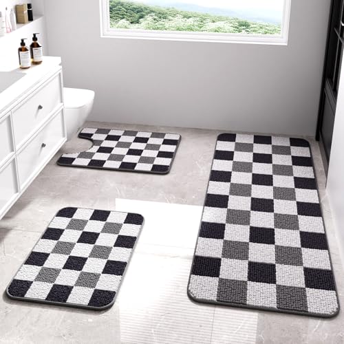 50% Off BSSN 3-Piece Black Chenille Bathroom Rug Set