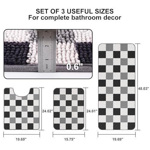 50% Off BSSN 3-Piece Black Chenille Bathroom Rug Set - Image 2