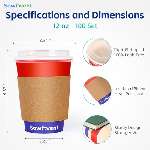 7% Off 100-Pack 12oz Disposable Paper Coffee Cups - Image 2