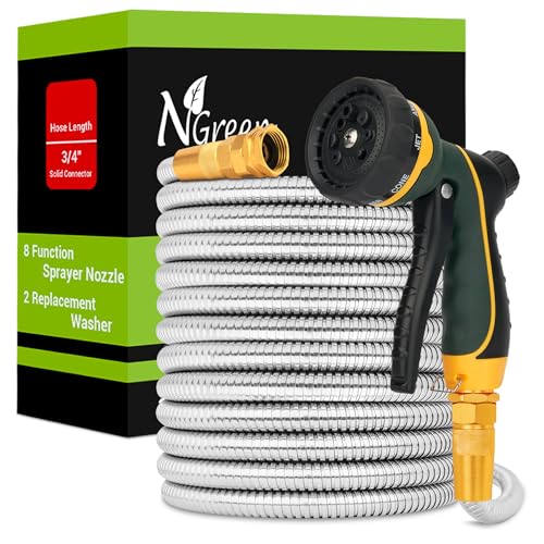 25FT Stainless Steel Garden Hose with 8-Pattern Nozzle - $32.98 - Image 1