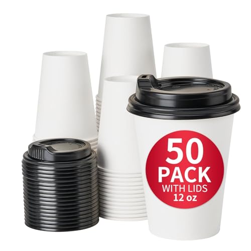RACETOP 12 oz 50 Pack Coffee Cups with Lids Deal - Image 1