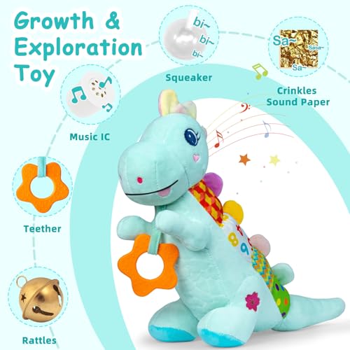 55% Off Baby Dino Plush Musical Toy with Rattle & Teether - Image 3