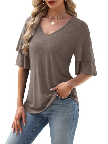 MixShe Women V-Neck Ruffle Blouse - Summer Lightweight Top - Image 2