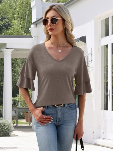 MixShe Women V-Neck Ruffle Blouse - Summer Lightweight Top - Image 3