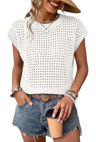58% Off WIHOLL Women's Crochet Cap Sleeve Top - Image 2