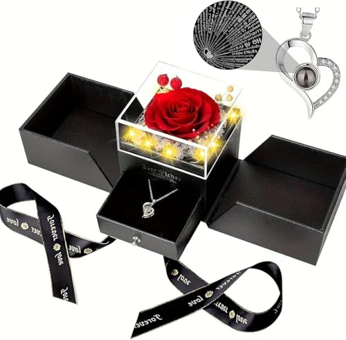 50% Off Preserved Rose & Heart Necklace Set for Her