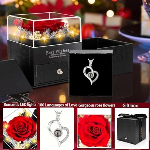 50% Off Preserved Rose & Heart Necklace Set for Her - Image 2