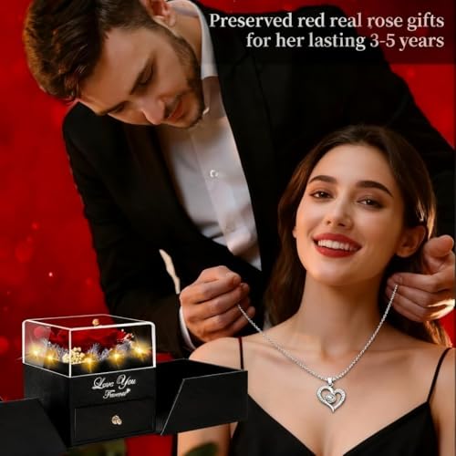 50% Off Preserved Rose & Heart Necklace Set for Her - Image 3