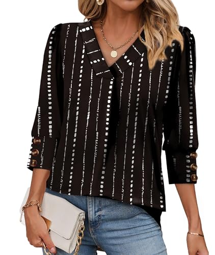 Under $10: OFEEFAN Women's 3/4 Sleeve V-Neck Blouse - Image 2
