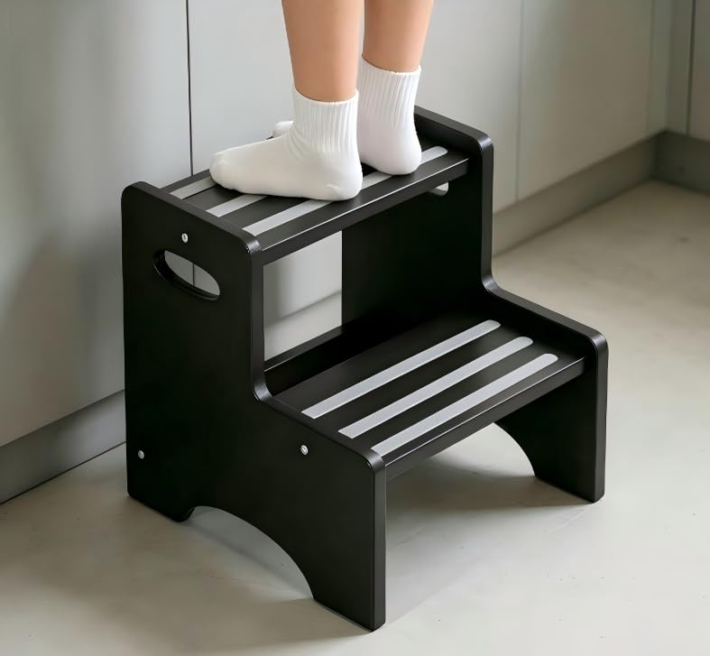 50% Off KIDL Wooden Step Stool for Kids, Toddler 2 Step (Black)