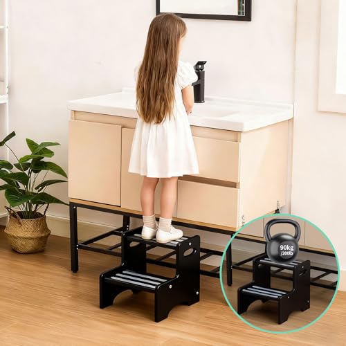 50% Off KIDL Wooden Step Stool for Kids, Toddler 2 Step (Black) - Image 2