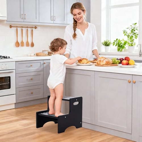 50% Off KIDL Wooden Step Stool for Kids, Toddler 2 Step (Black) - Image 3